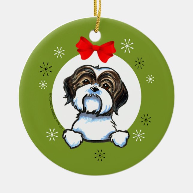 Brown White Shih Tzu-julklapp Classic Julgransprydnad Keramik (Framsidan)