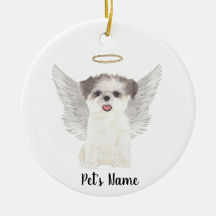 Brown & White Shih Tzu Sympathy Memorial Julgransprydnad Keramik