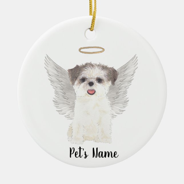 Brown & White Shih Tzu Sympathy Memorial Julgransprydnad Keramik (Framsidan)