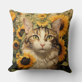 BROWN & WHITE TABBY KATT MED SÖT SUNFLÖDEN KUDDE