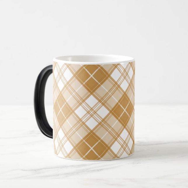 Brown White Tartan Mönster yxm0uat9 Magisk Mugg (Framsida vänster)