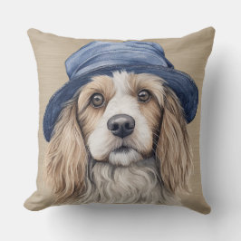 BROWN & WHITY SHAGGY HUND MED BLÅHAT KUDDE