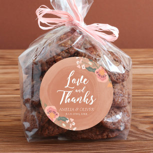 Brown Wood Blommigt Rustic Bröllop Kärlek och tack Runt Klistermärke