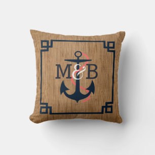 Brown Wood Blue Nautical Boat Anchor & Ram Kudde