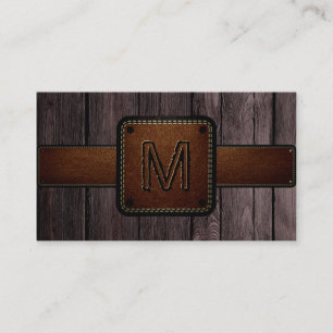 Brown Wood Brown Leather Se Monogram Visitkort