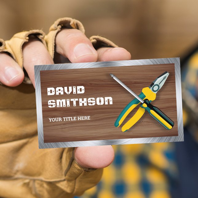 Brown Wood Grain Handyman Reparation Verktyg Elect Visitkort (Skapare uppladdad)