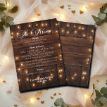 Brown Wood Rustic String Ljus Bröllop Meny<br><div class="desc">Den här elegant bröllop-menydesignen med brun trädsstrå som innehåller en underbar sträng ljus kan vara personlig med din Bröllop-meny.</div>