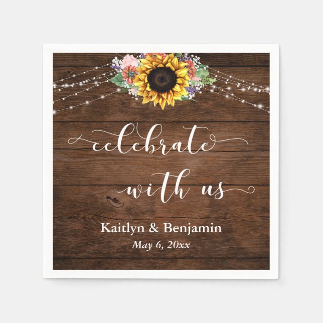 Brown Wood Solros Ljus Celebrate med USA Pappersservett (Framsidan)