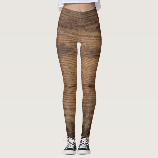 Brown Wood Struktur Abstrakt Background Leggings (Framsida)