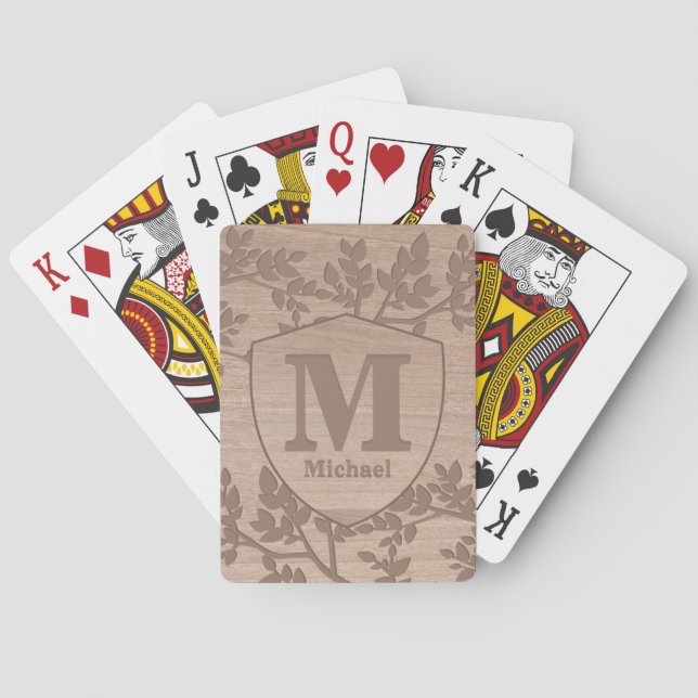 Brown Wooden Bohemian Namn Monogram Casinokort (Baksidan)