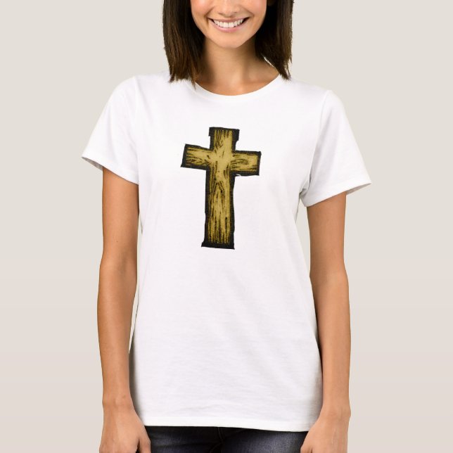 Brown Wooden Kor Symbol of Faith and Hope T-shirt (Framsida)