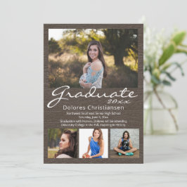 Brown Woodgrain Modern 4 Photo Studenten Inbjudningar