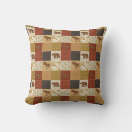 Brown Woodland Bears Patchwork Moose Fox Wildlife Kudde