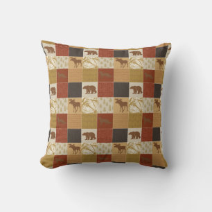 Brown Woodland Bears Patchwork Moose Fox Wildlife Kudde