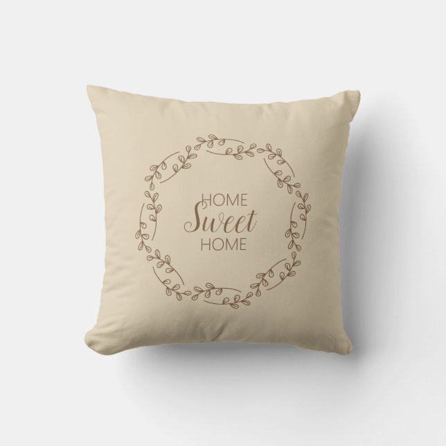 Brown Wreath Branches with Home Sweet Home Quote Kudde (Framsida)