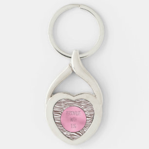Brown Zebra tryck Twisted Heart Silverfärgad Nyckelring