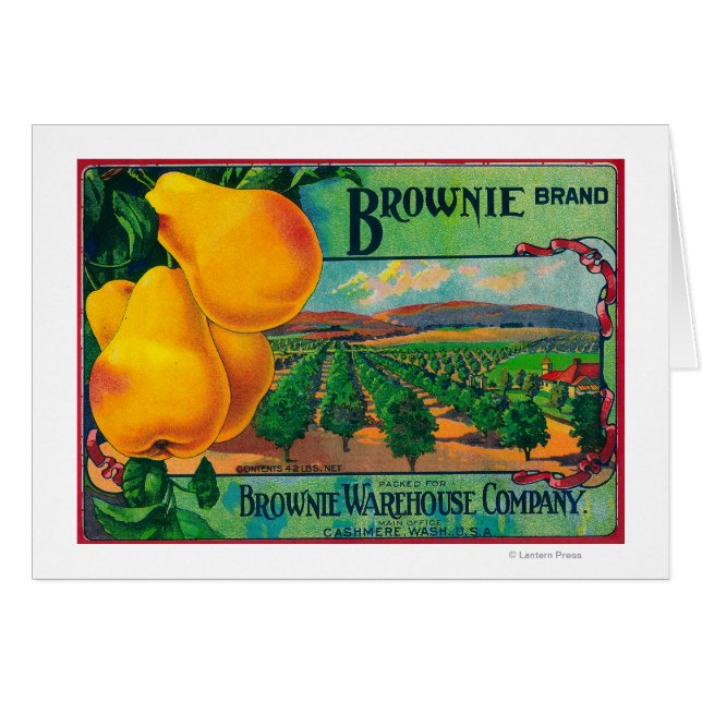 Brownie Pear Låda LabelCashmere, WA Hälsningskort (Framsidan Horizontal)