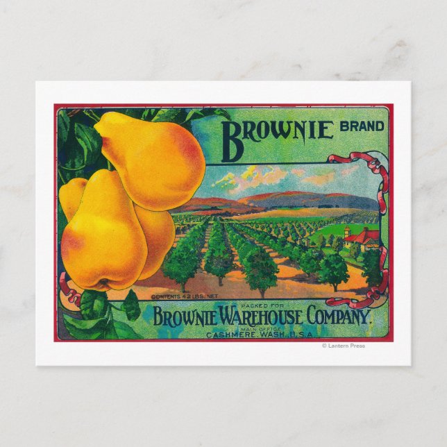 Brownie Pear Låda LabelCashmere, WA Vykort (Framsida)