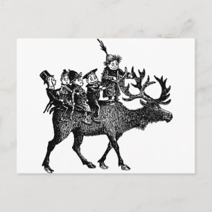 Brownies ride Reindeer Vykort