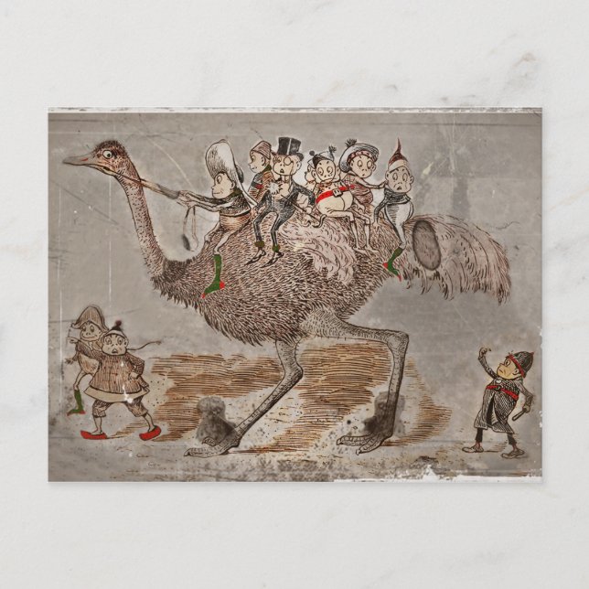 Brownies Riding an Ostrich Helg Vykort (Framsida)