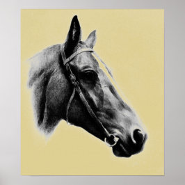 Brownish Gult Horse Head Teckning Artwork Poster