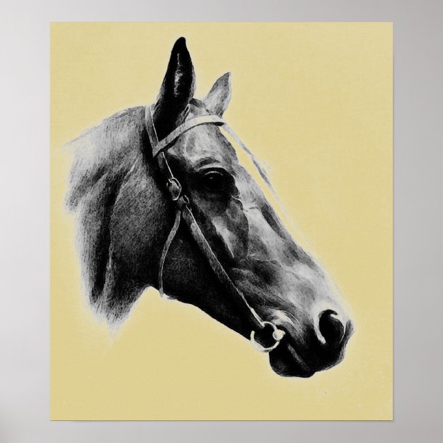 Brownish Gult Horse Head Teckning Artwork Poster (Framsidan)