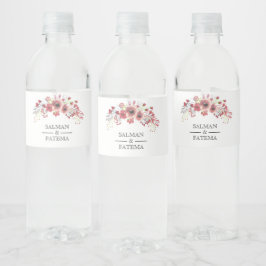 Brownisk Rosa Blommigt Bröllop Vattenflaskor Etikett