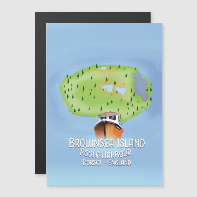 Brownsea Island karta, Poole, dorset, England. (Fram/baksida)