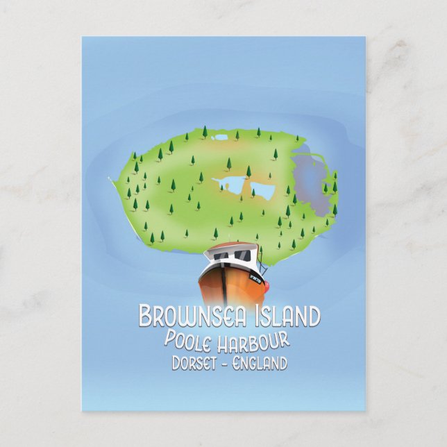 Brownsea Island karta, Poole, dorset, England. Vykort (Framsida)