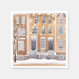 Brownstone Homes | Snowy City Street Watercolor Pappersservett