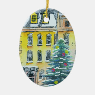 Brownstone-jul Whimsical Hand plockade Vintage Julgransprydnad Keramik