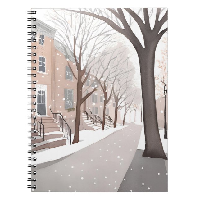 Brownstone Street | Snowy Winter Watercolor Anteckningsbok (Framsidan)