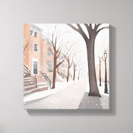 Brownstone Street | Snowy Winter Watercolor Canvastryck