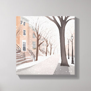 Brownstone Street   Snowy Winter Watercolor Canvastryck