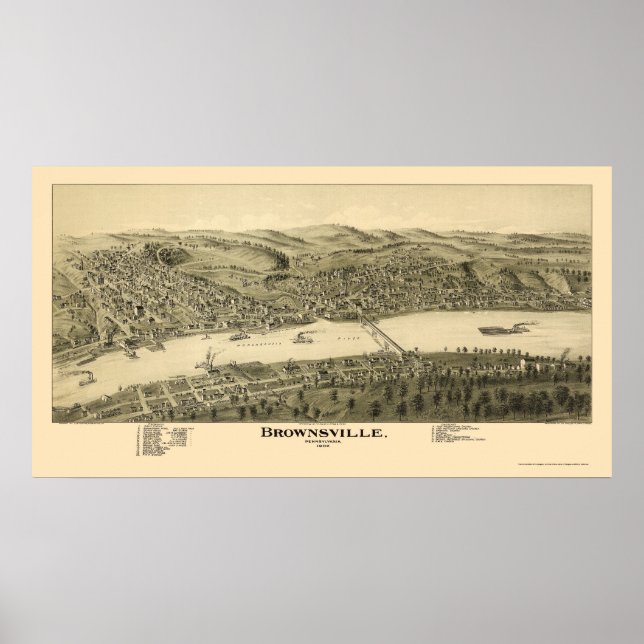 Brownsville, PA Panoramic Karta - 1902 Poster (Framsidan)