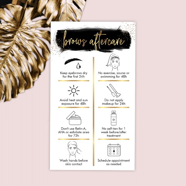 Brows Aftercare Guide Black & Guld Glitter Beauty Visitkort (Skapare uppladdad)