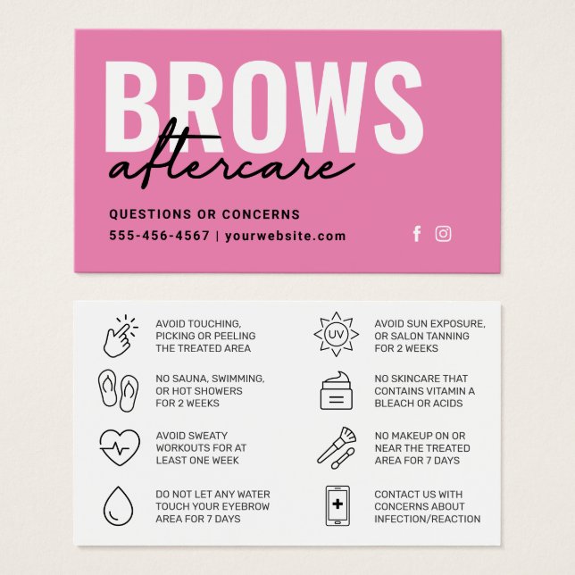 Brows Aftercare PMU Brow Instructions Card Visitkort (Framsida & baksida)