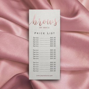 Brows Beauty Salon Esthetician Spa Pris List Reklamkort