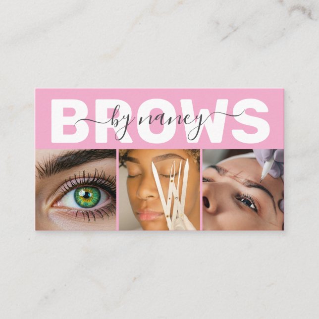 Brows Elegant Blush Pink Photo QR Code Logo Visitkort (Framsida)