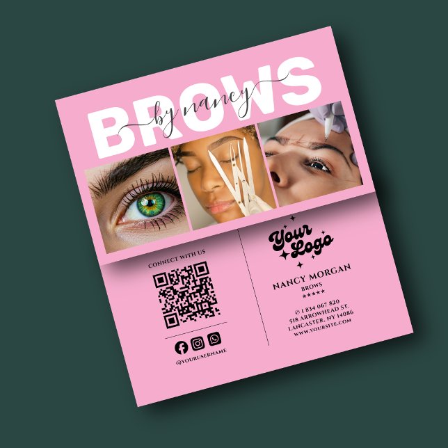 Brows Elegant Blush Rosa Foto QR-kod Logotyp Visitkort (Skapare uppladdad)