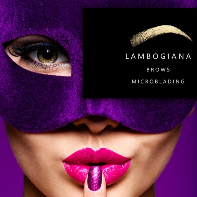 Brows Golden Logotyp Microblading Social Media Bla Visitkort (Brows Golden Logo Microblading Social Media Black Business Card)