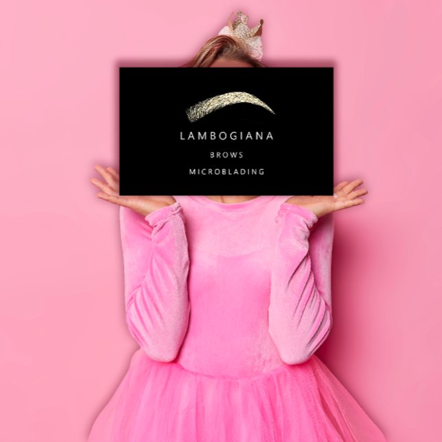 Brows Golden Logotyp Microblading Social Media Bla Visitkort (Brows Golden Logo Microblading Social Media Black Business Card)