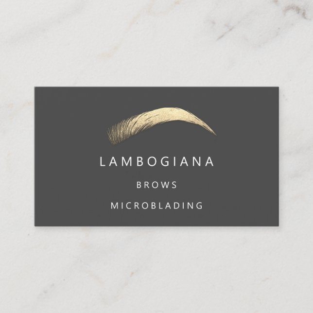 Brows Golden Logotyp Microblading Social Media Grå Visitkort (Framsida)