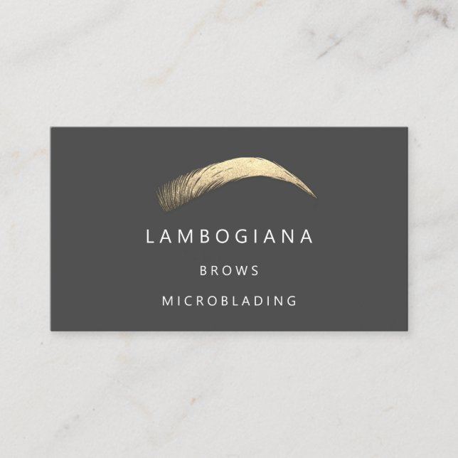Brows Golden Logotyp Microblading Social Media Grå Visitkort (Framsida)