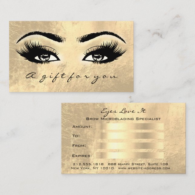 Brows Makeup Guld Lash Beauty Rabattkort (Fram/baksida)