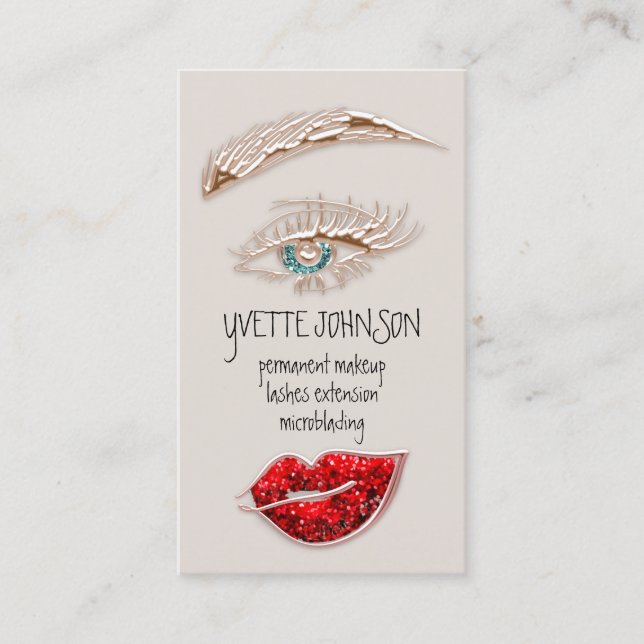 Brows Makeup Logotyp QRCode Red Lip Skin Eyelash Visitkort (Framsida)