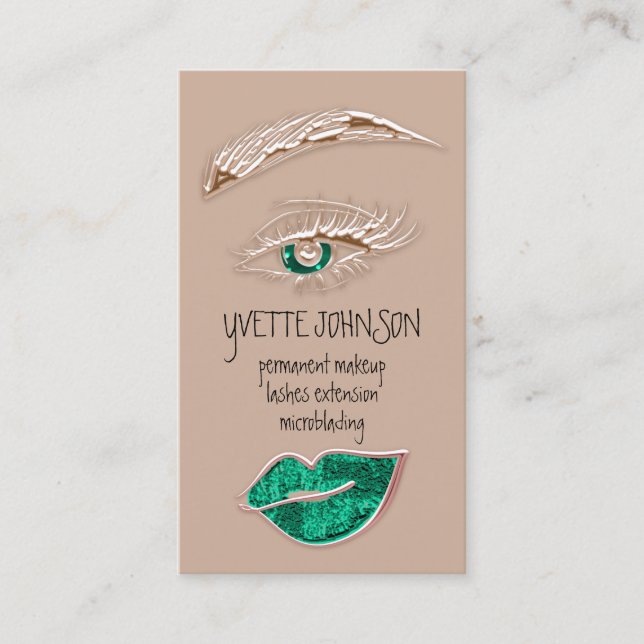 Brows Makeup-Logotyp QRCode Ro Emerald Lip Skin Visitkort (Framsida)
