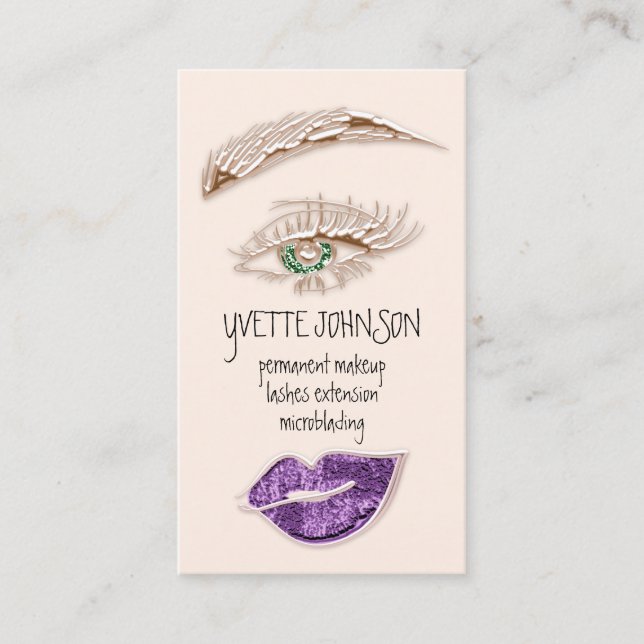 Brows Makeup-Logotyp QRCode Ro Grönt Öga Lila Visitkort (Framsida)
