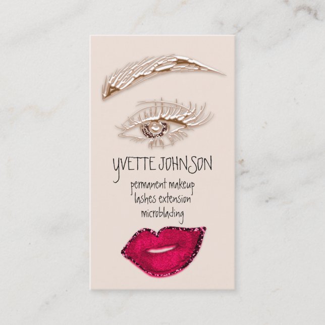 Brows Makeup QRCode Logotyp Red Lip Smala Eyelash Visitkort (Framsida)