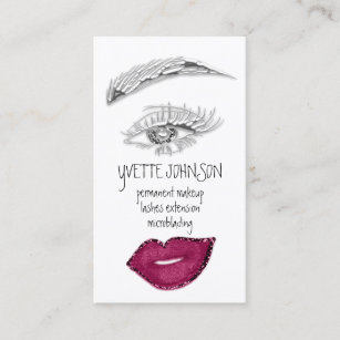 Brows Makeup QRCode Logotyp Rosa Läppar Silver Eye Visitkort